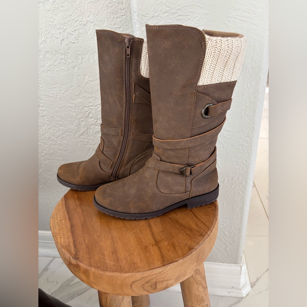 Rachel Shoes Brown Winter Boots with Knit Cuff - Picture 8 of 14